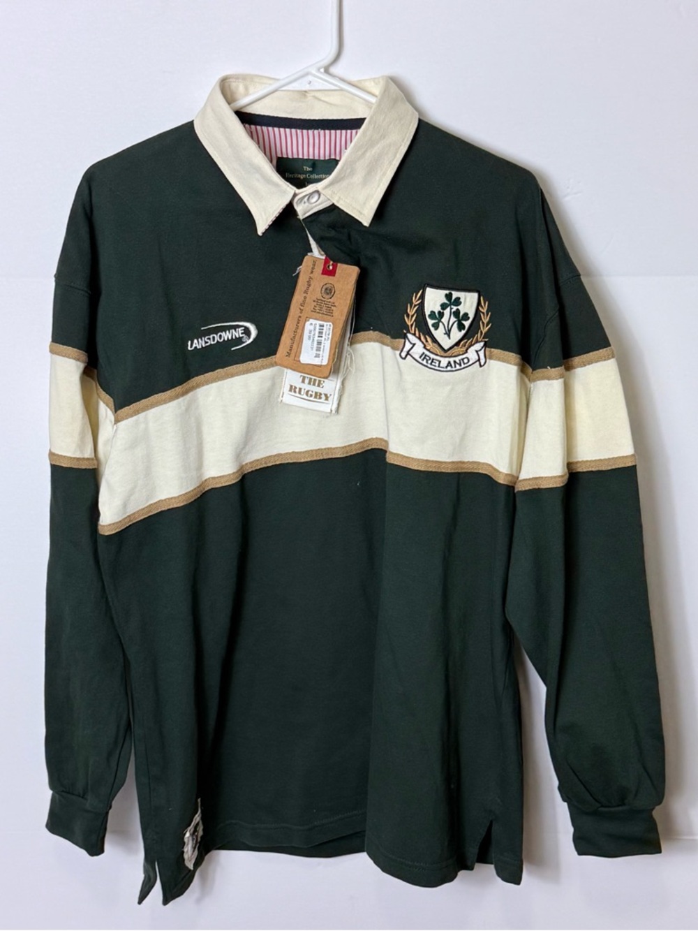 Ireland Dark Green Rugby Polo with Cream Stripe